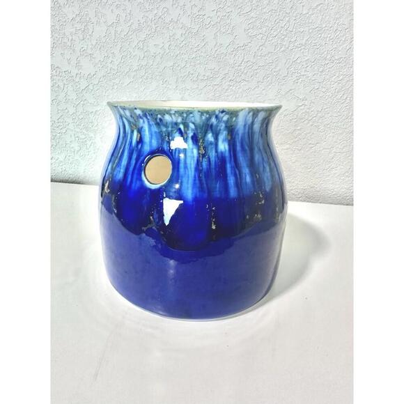 Hanging Planter Blue Ceramic Deep Blue Drip Glaze White Inside Large Unbranded - Picture 2 of 6